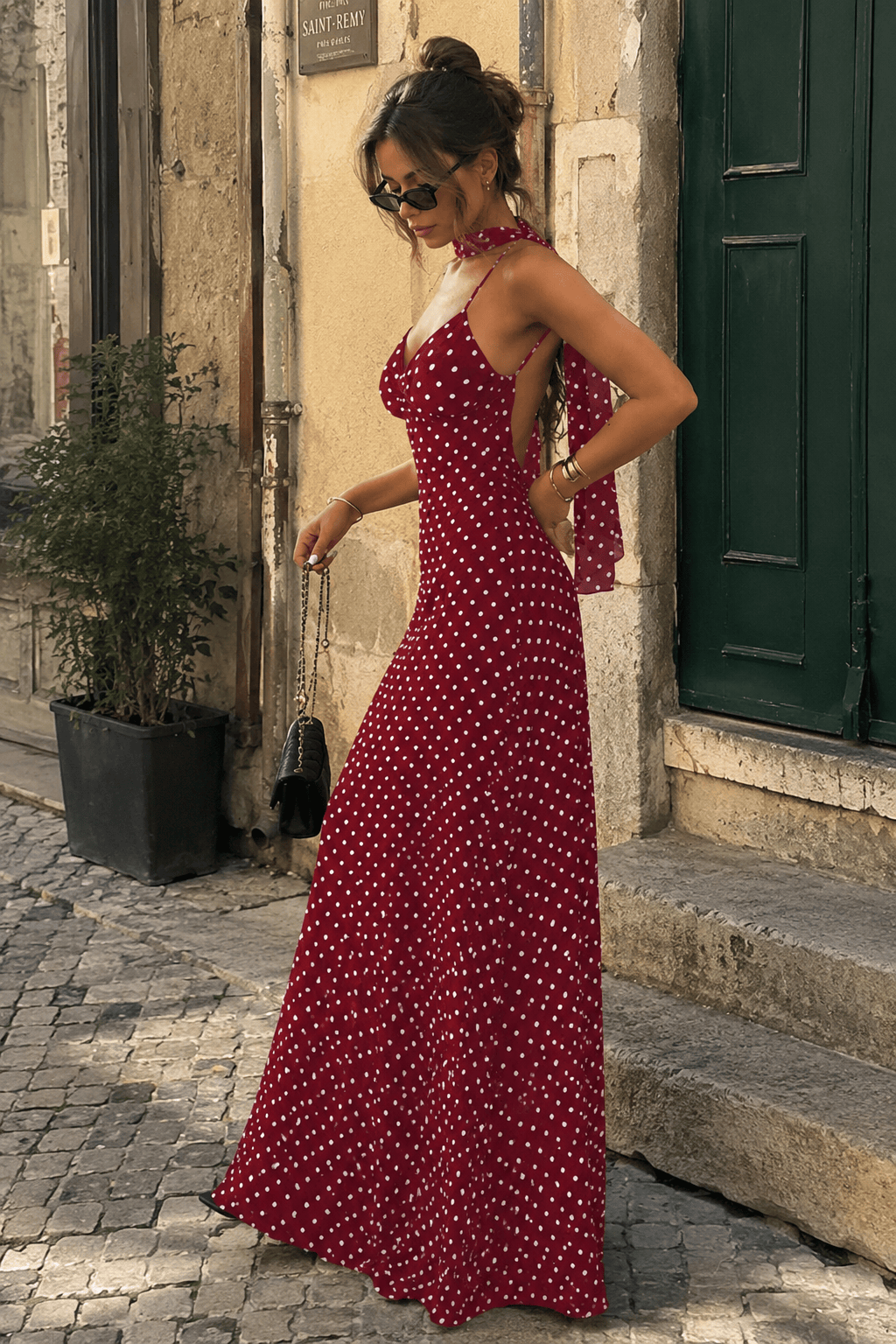Polka Dot Backless Slim Fit Slip Dress