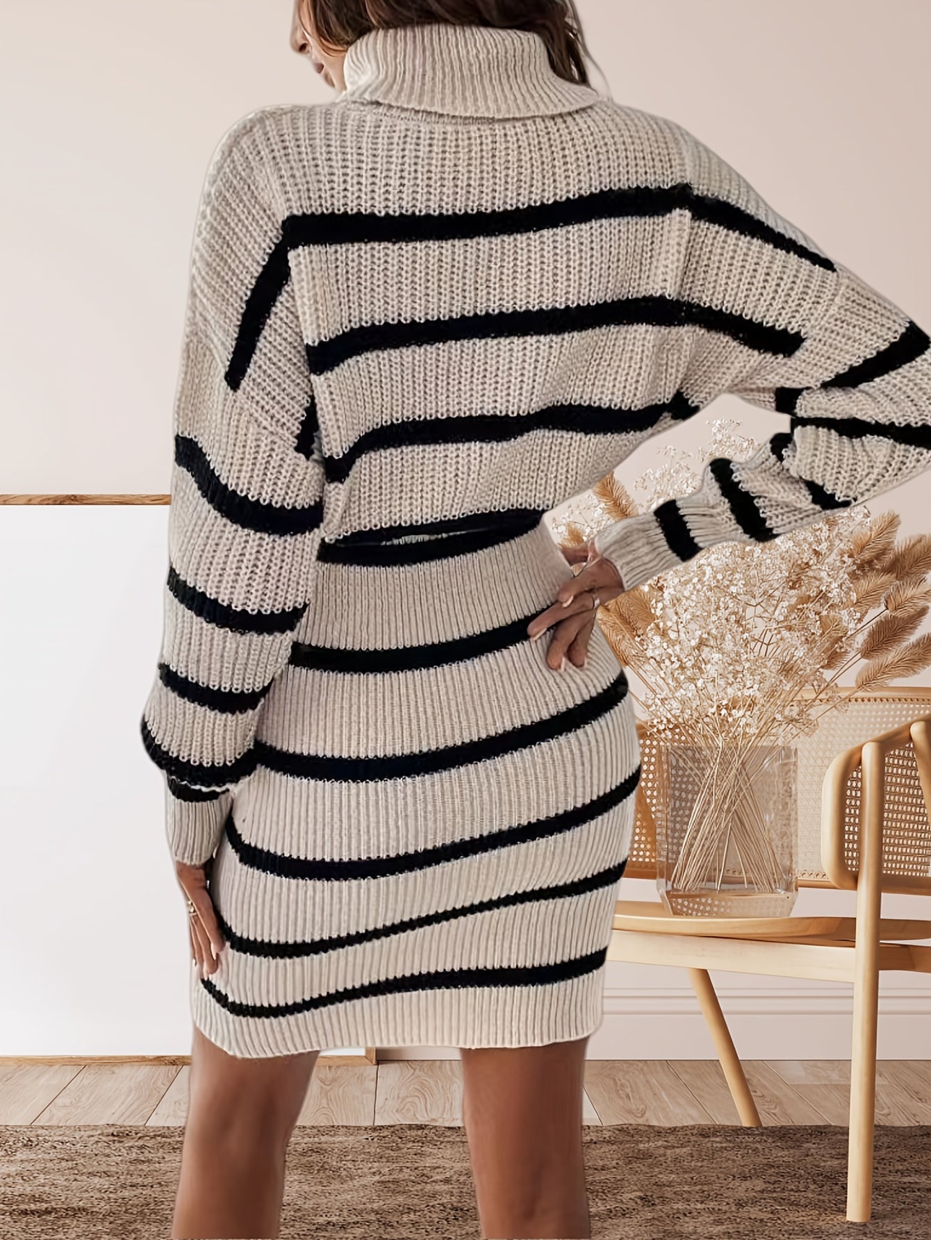 Ribbed Knit Turtleneck Crop Top and Mini Skirt Two Piece Set