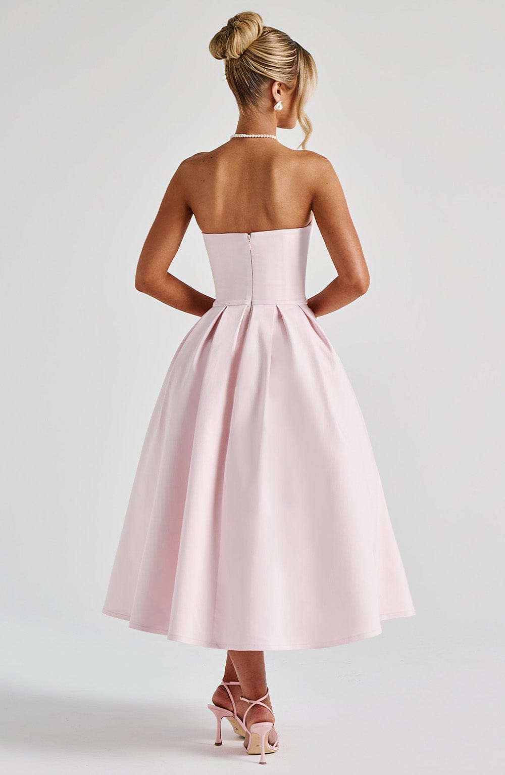 Strapless Corset Bodice Pleated A-Line Midi Dress 3