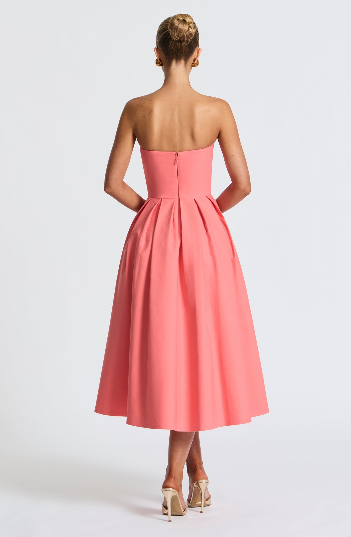 Strapless Fitted Bodice Box Pleat A-Line Midi Dress 5