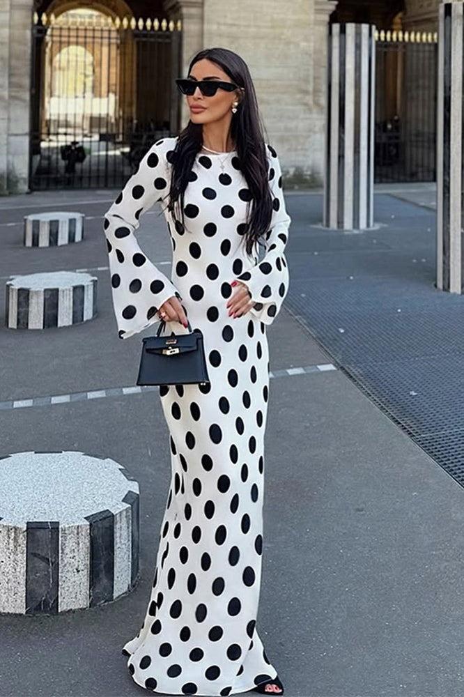 Chic Edition Polka Dot Bell Sleeve Maxi Dress
