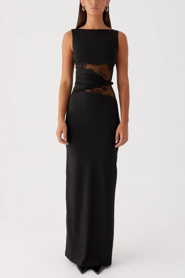 Slim Sheer Lace Paneled Maxi Lace Dress 7