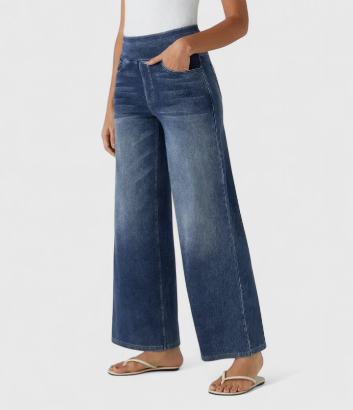 High Waist Wide Leg Washed Jeans