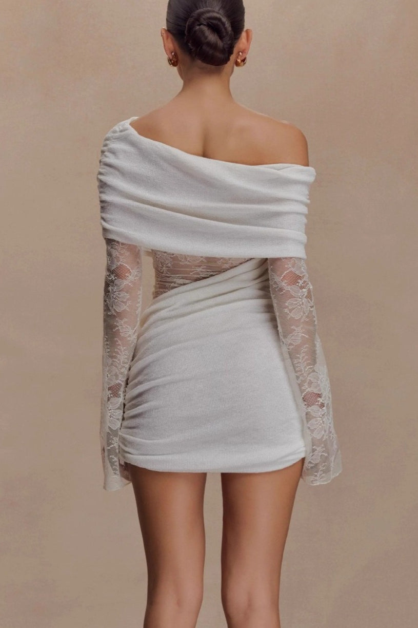Lace Patchwork Off Shoulder Mini Dress - View 3