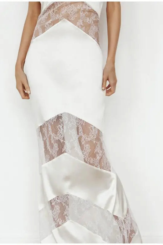 Slim Elegant V Neck Lace Halter Maxi Dress - View 4