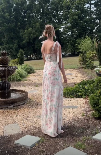 Beautiful Chiffon Print A Line Prom Dress Formal Party Evening Dress cc1386