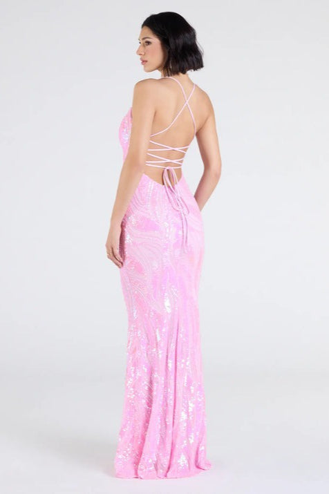 Sequin V-Neck Lace Up Back Mermaid Gown