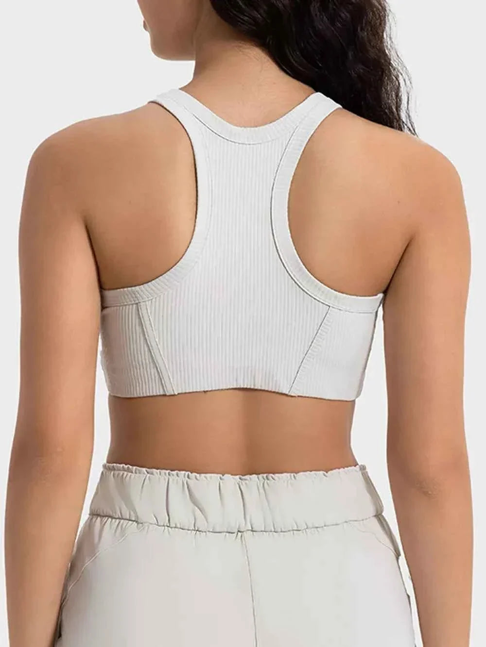 Ribbed Round Neck Wide Strap Cropped Sport Tank Top 2