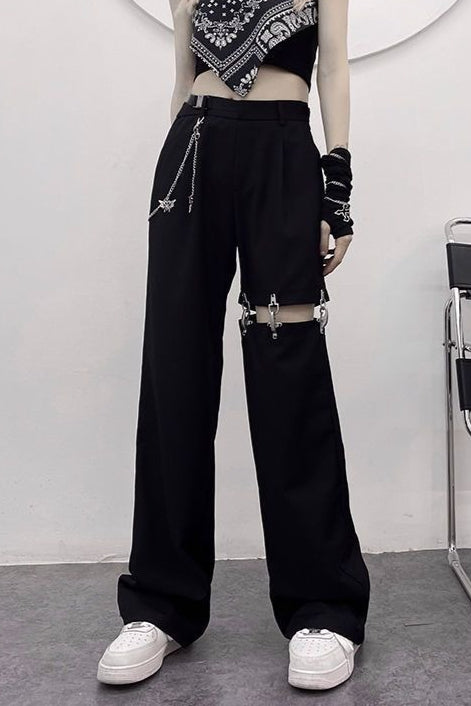 Cutout Tailored Slim Straight Pants