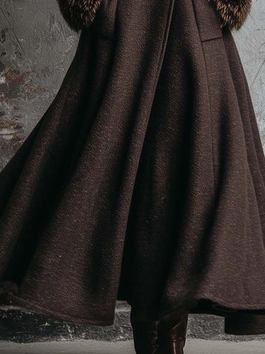 Knitted Maxi Coat With Detachable Faux Fur Collar