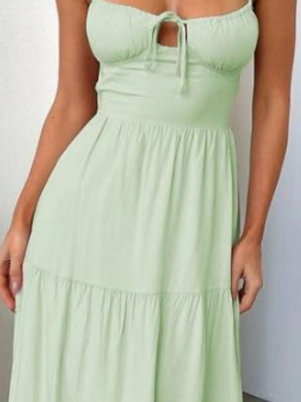 Tiered Lace Up Spaghetti Straps Maxi Dress