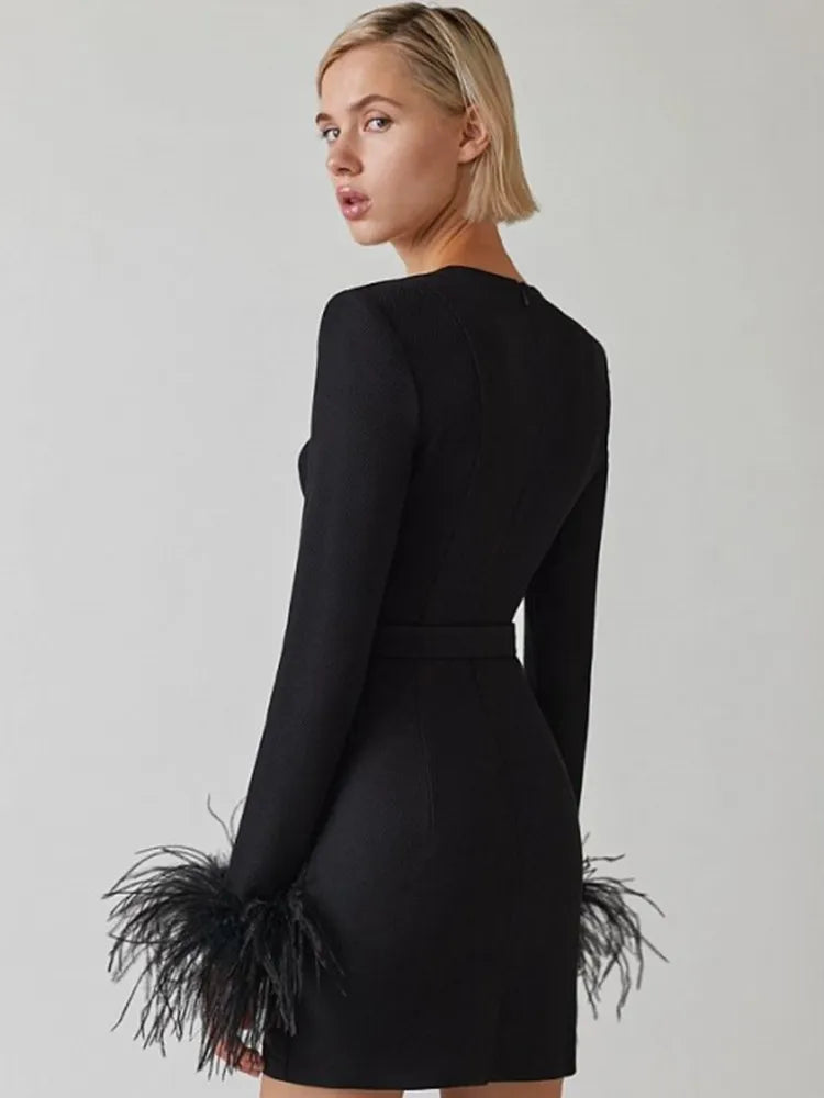 Violeta Womens Feather Bodycon Classic Dress with Premium Casual Styling
