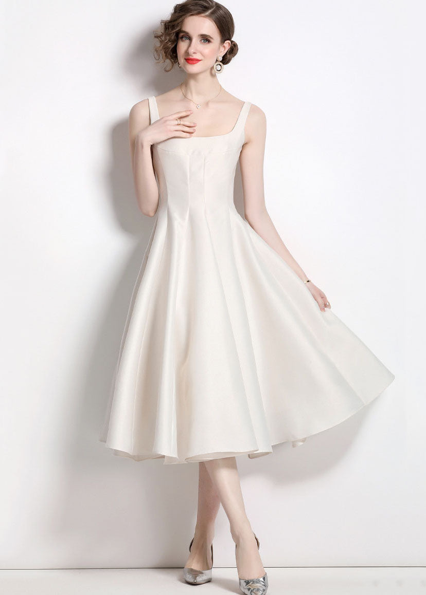 Square Neck Princess Seam Fit and Flare Structured Sleeveless Midi Dress