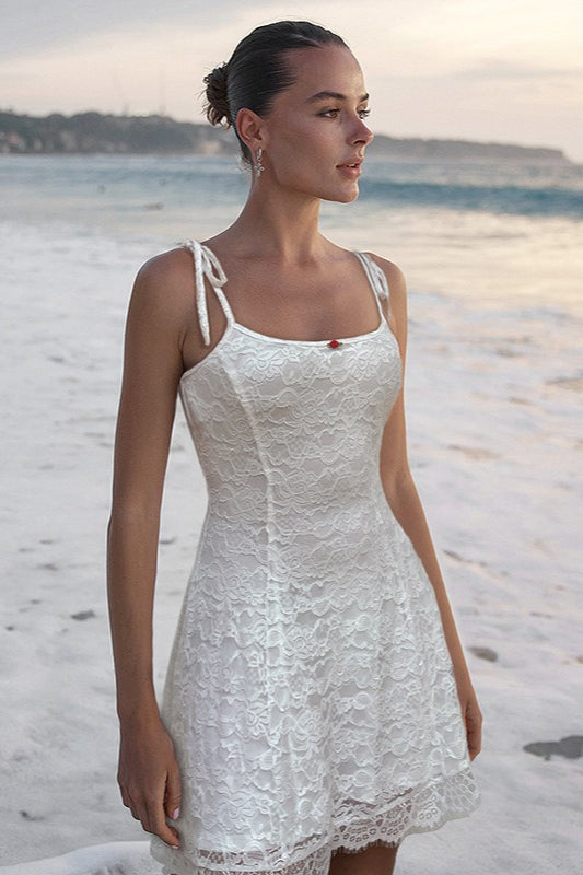 Lace Trim Waist Tie ALine Cami Lace Dress