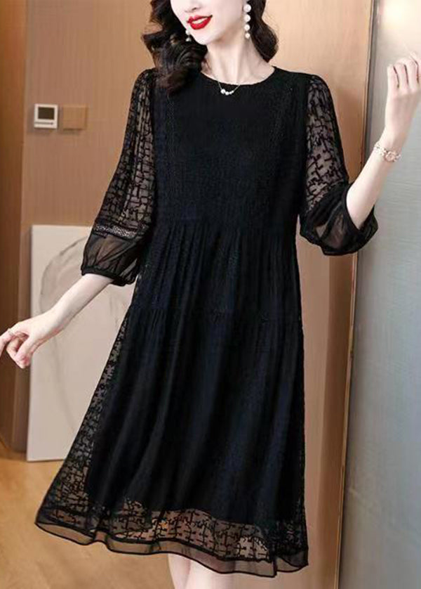 Sheer Geometric Panel Tiered Three Quarter Sleeve Mini Dress