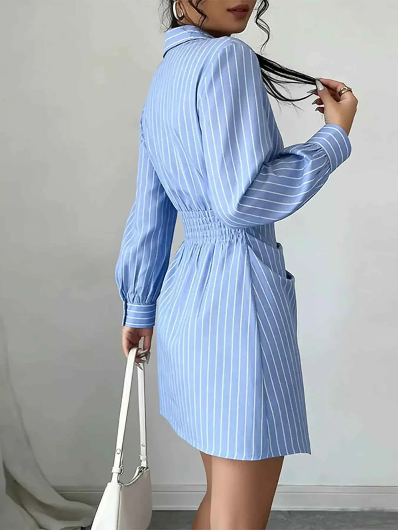 Full Size Striped Long Sleeve Shirt Dress Plus Size