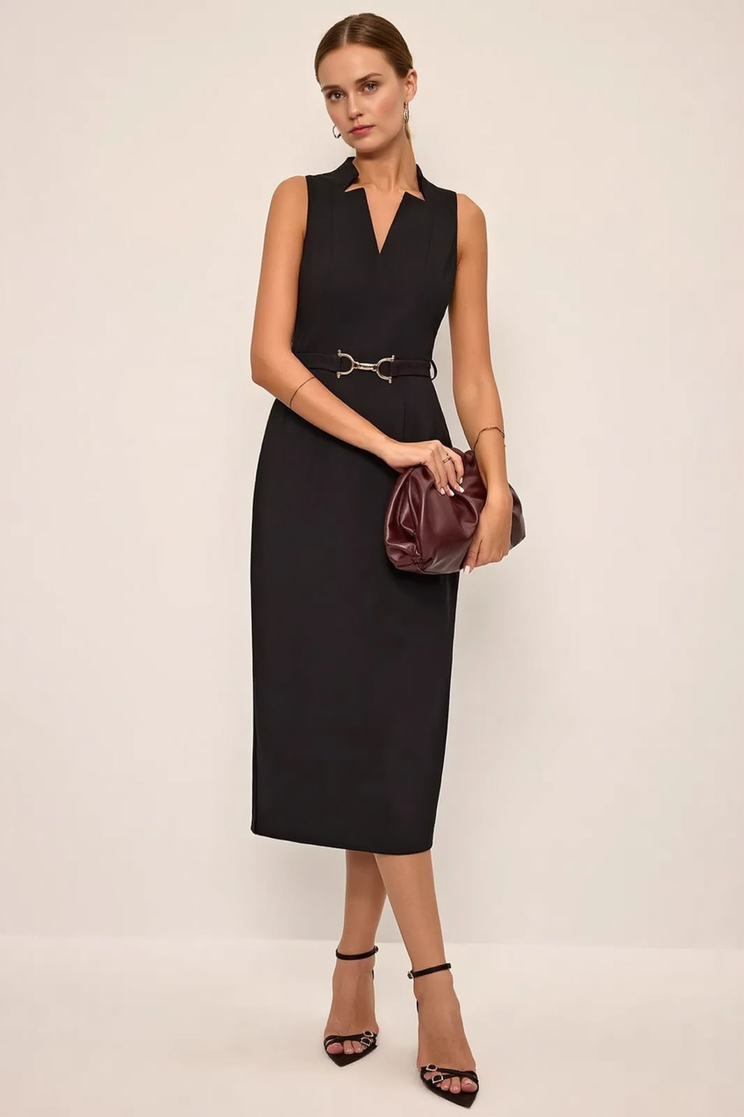 Buckle Waist Cinched Elegant Work Dress