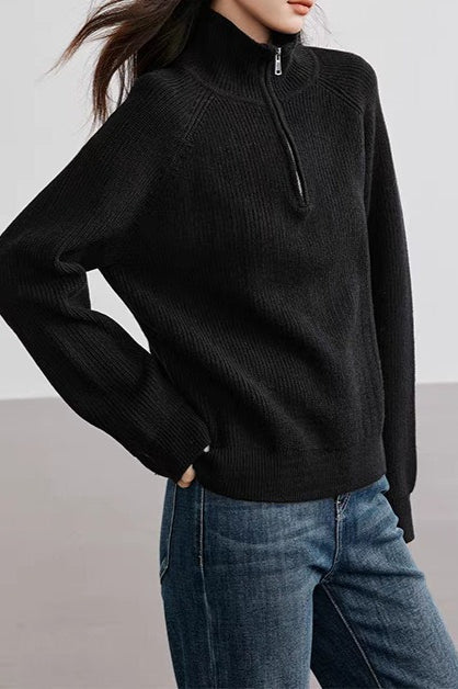 Half Zip Textured Knit Sweater