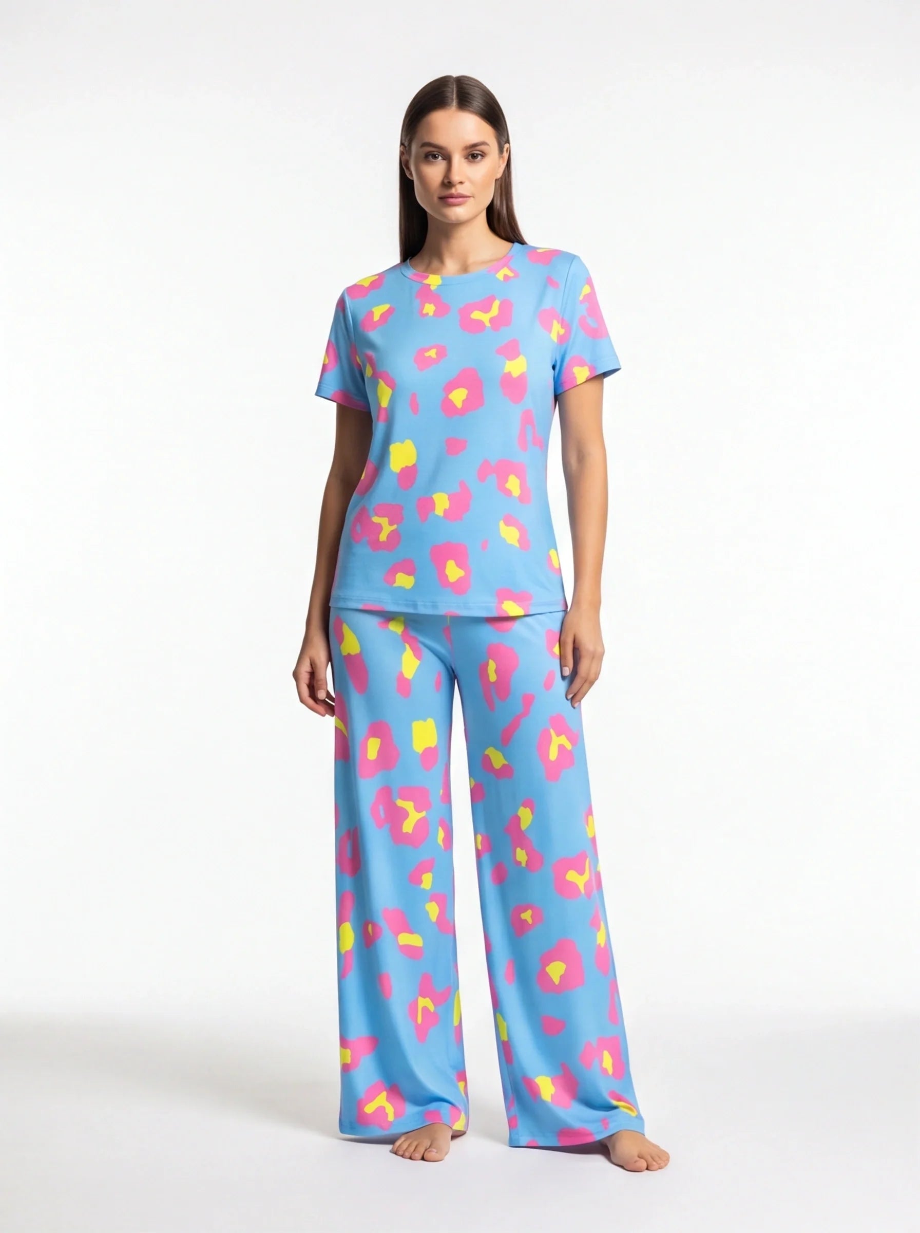 Leopard Print Pajama Set | Soft Fabric & Wide Leg for Ultimate Comfort