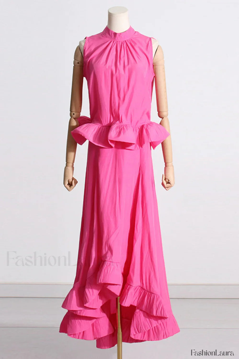 Elaine Pink Sleeveless Charming Ruffle Mermaid Set