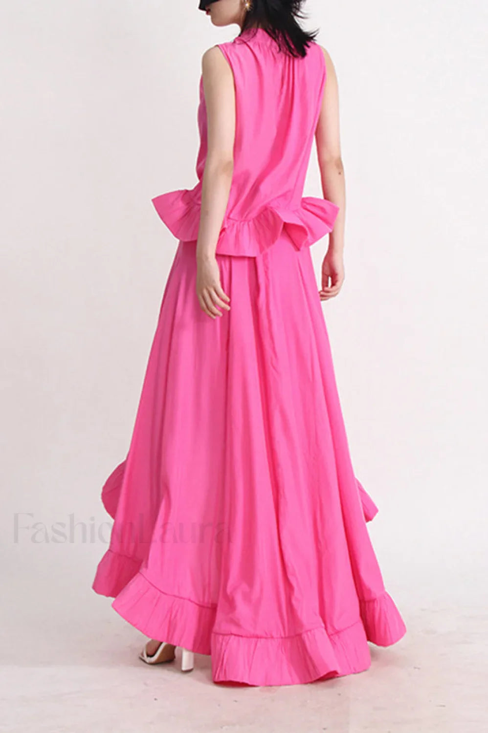 Elaine Pink Sleeveless Charming Ruffle Mermaid Set