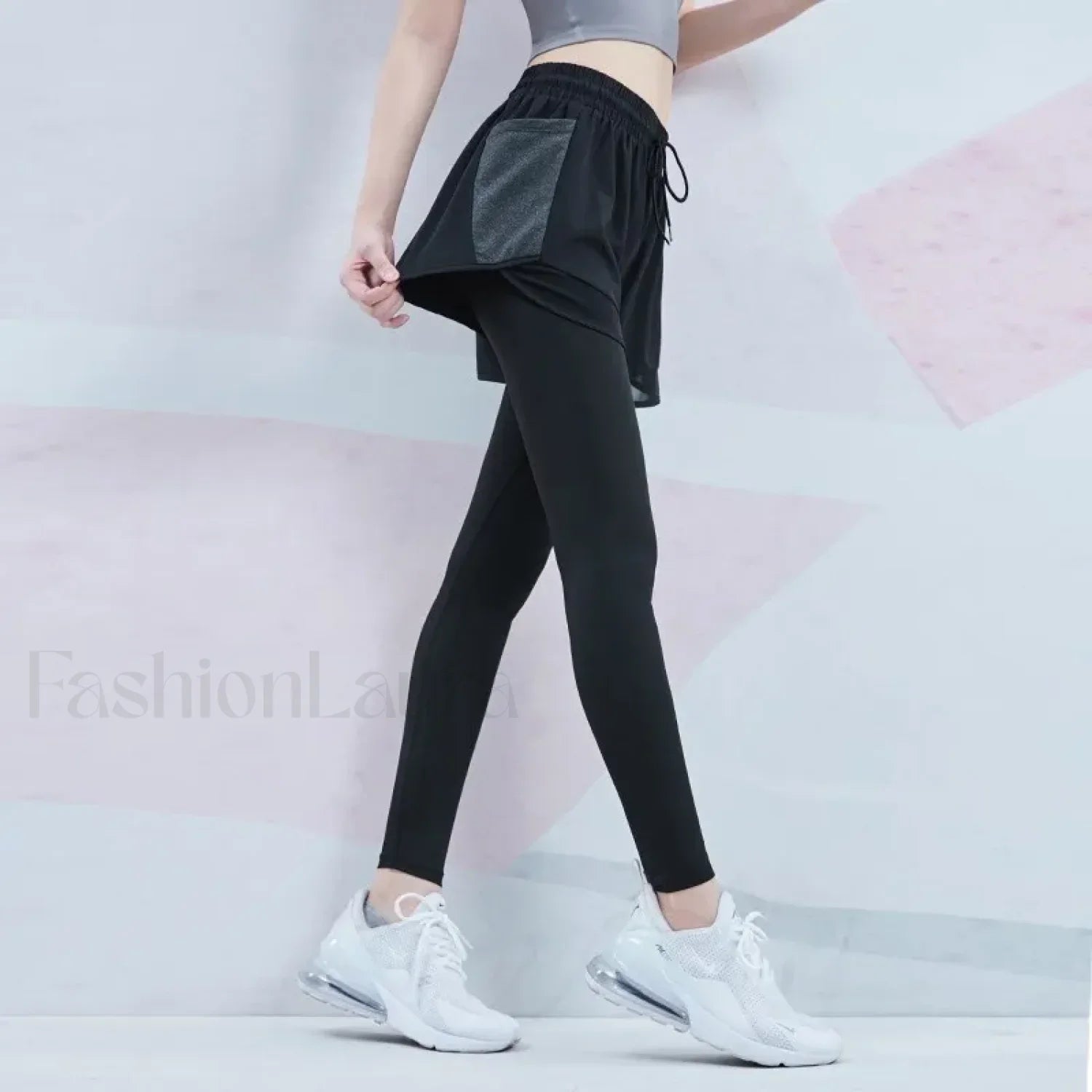 Elastic Waist Mesh 2 in 1 Gym Leggings Sweatpants black / S