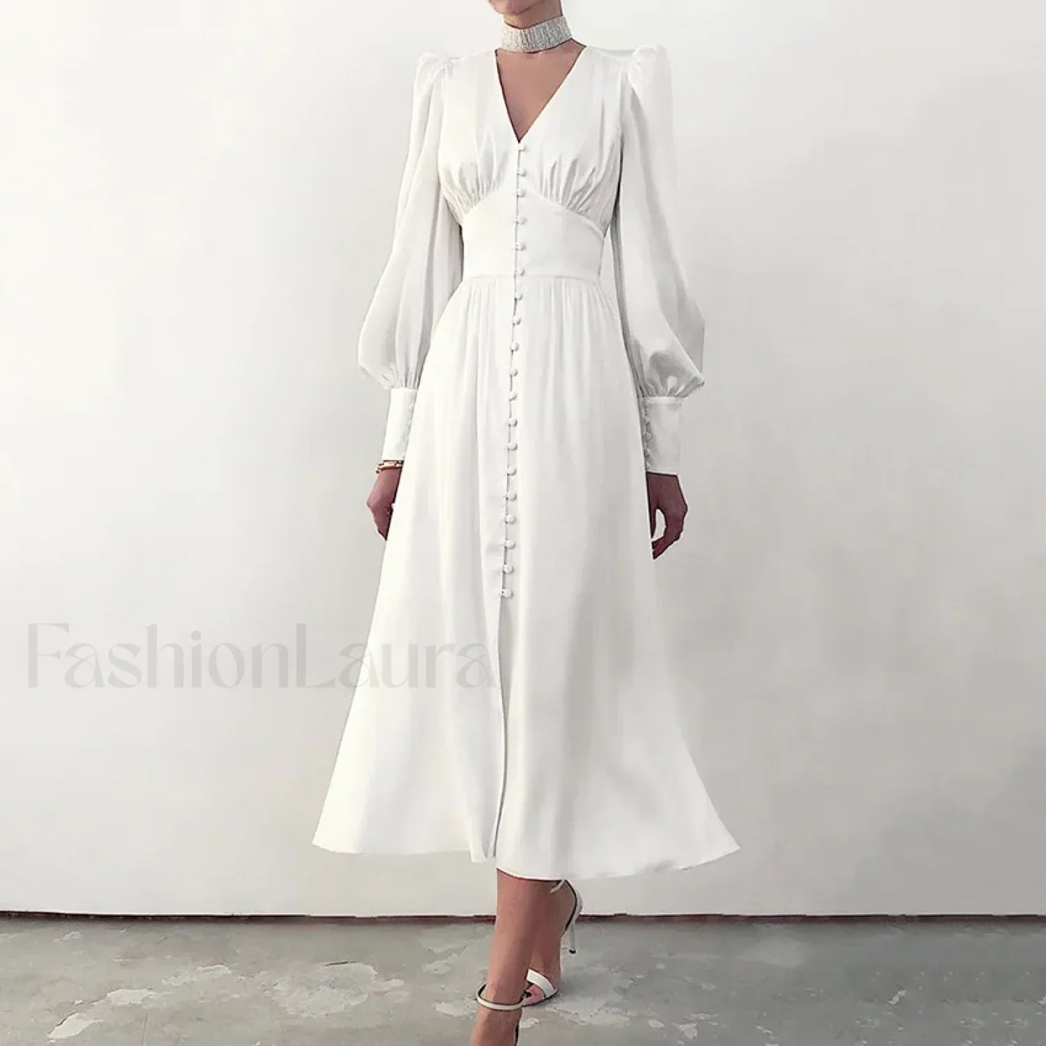 Elegant and fashionable Women's Fall V-neck Satin Full Button Skinny Vintage Split Maxi Dress