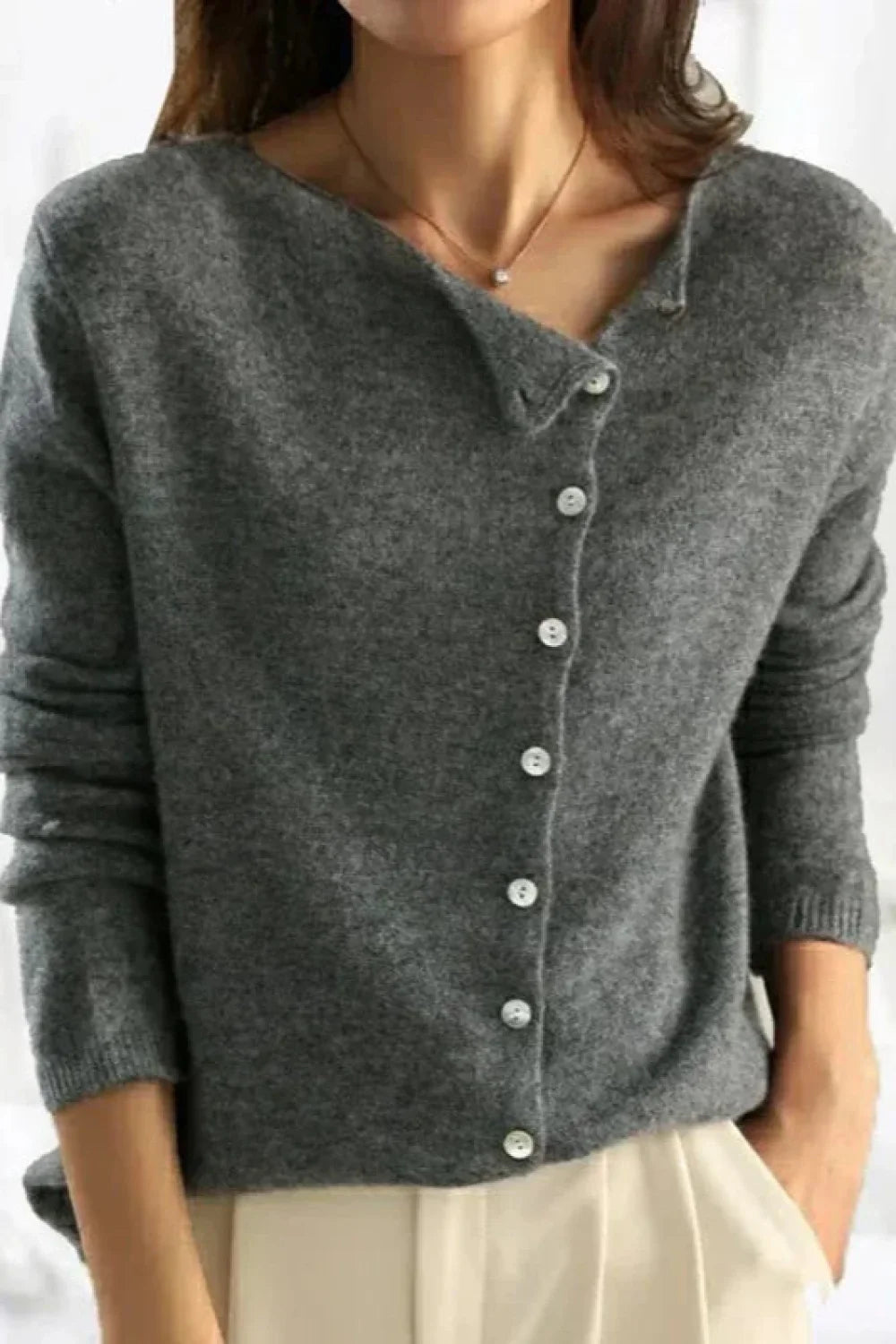 Elegant Button Knit Cardigan Grey / S