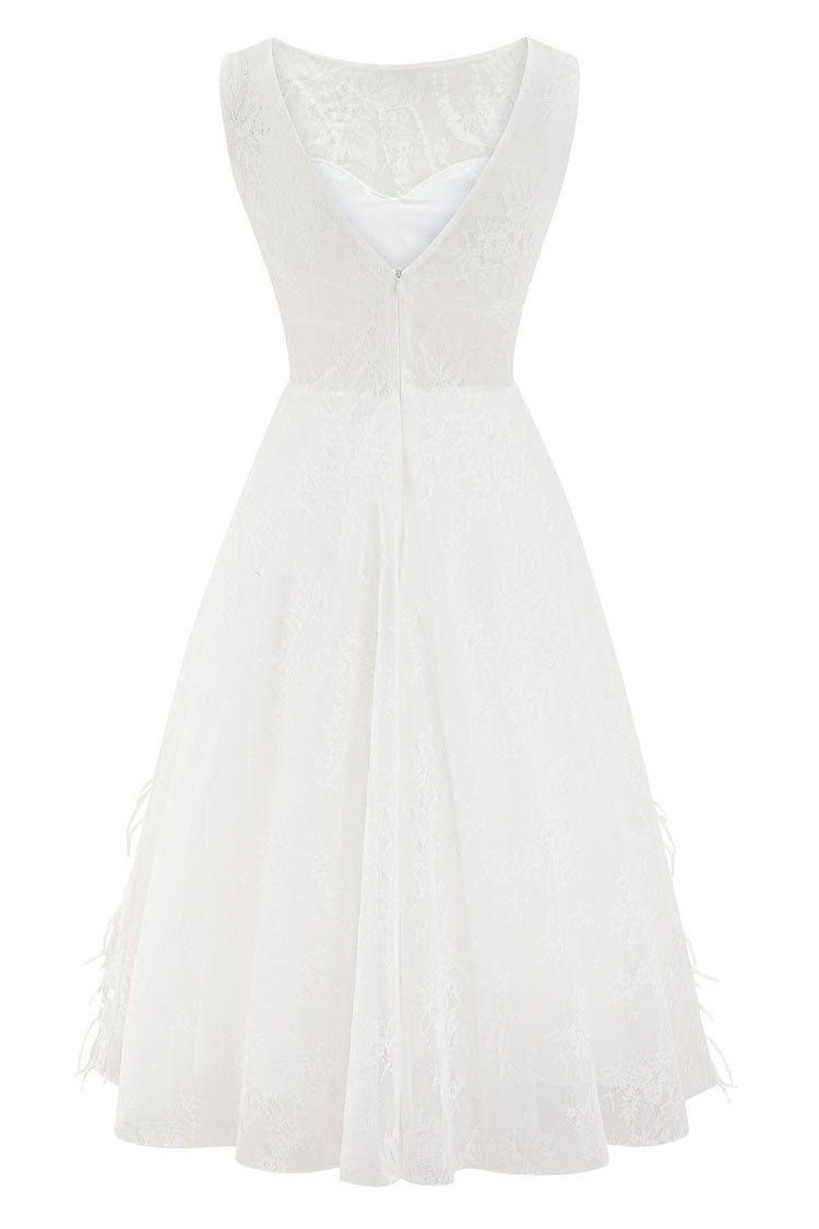 Beaded Crew Neck Sleeveless Feather Hem Fit and Flare Midi Dress