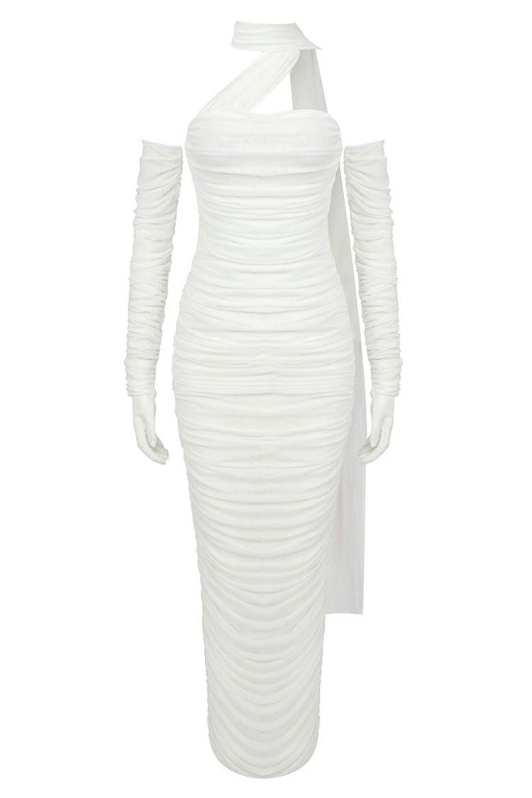 Mesh Strapless Ruched Bodycon Maxi Dress