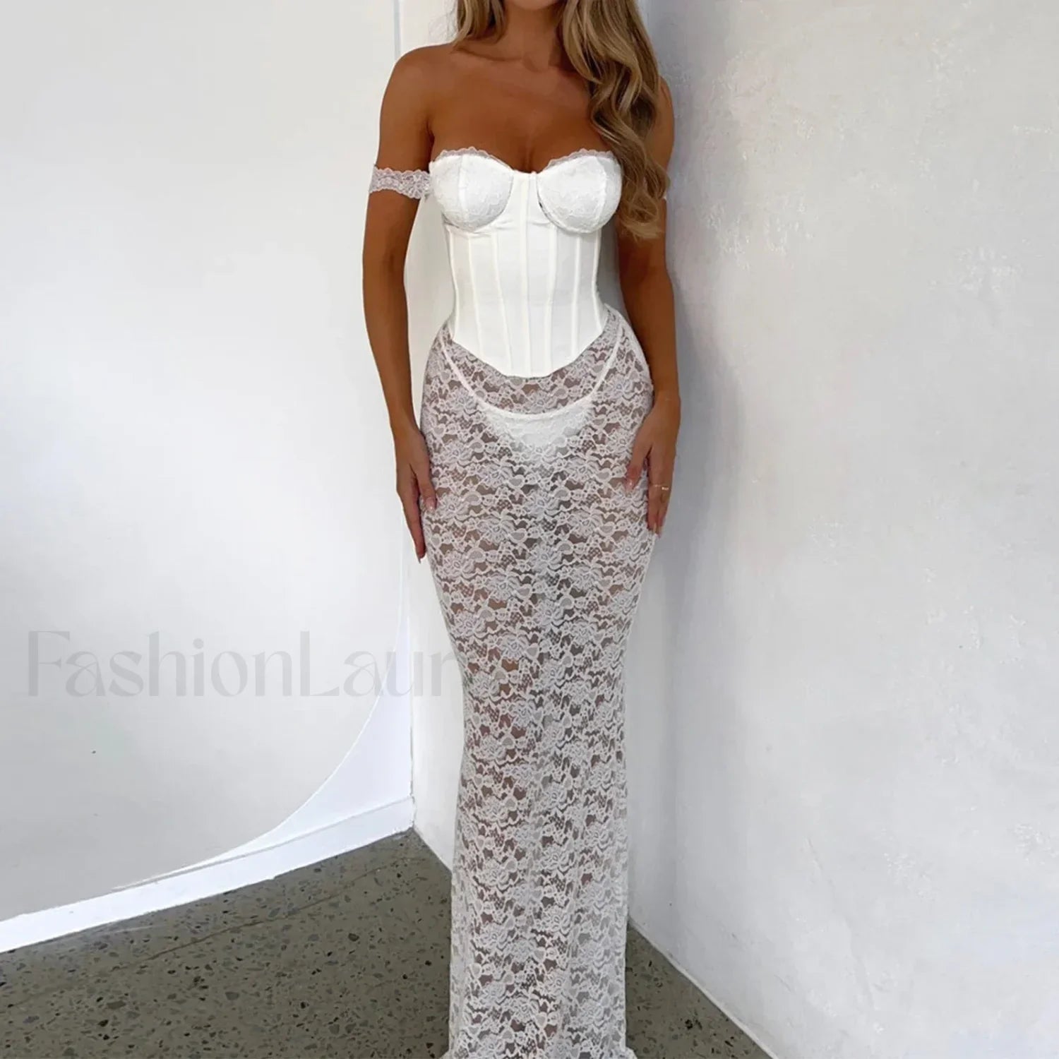 Elegant Lace Maxi For Women Fashion Off-shoulder Sleeveless Backless Bodycon Long Lace Dress