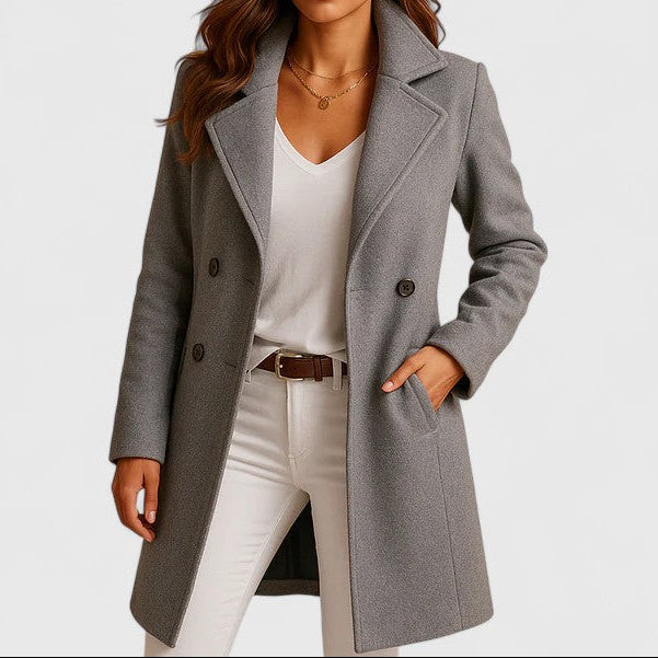 Notch Lapel Single Breasted Wool Look Midi Coat