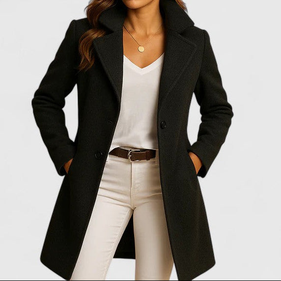 Notch Lapel Single Breasted Wool Look Midi Coat