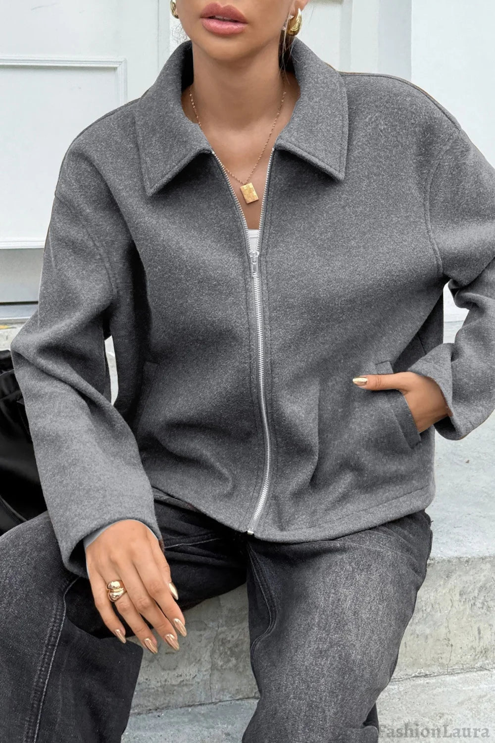 Elegant Long Sleeve Versatile Jacket S / Grey