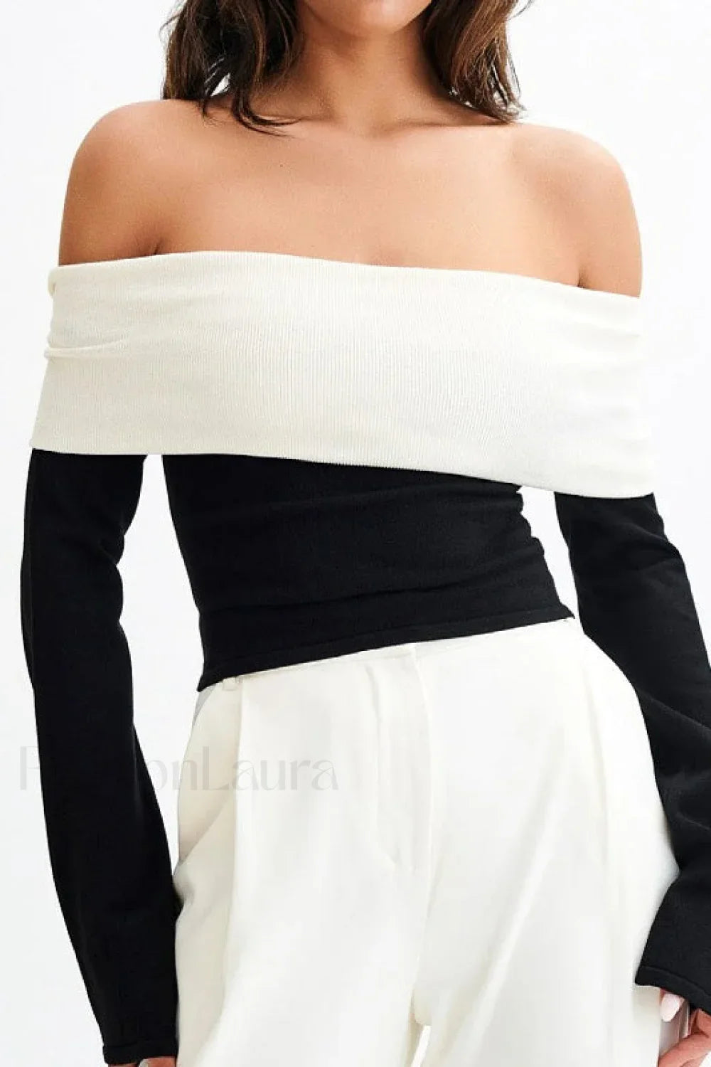 Elegant Off Shoulder Knit Sweater Black / S