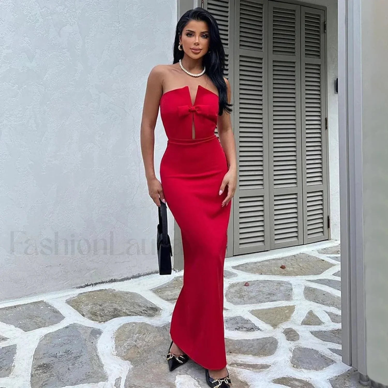 Elegant Red Maxi Dress for Christmas Party Streetwear Red / S Christmas