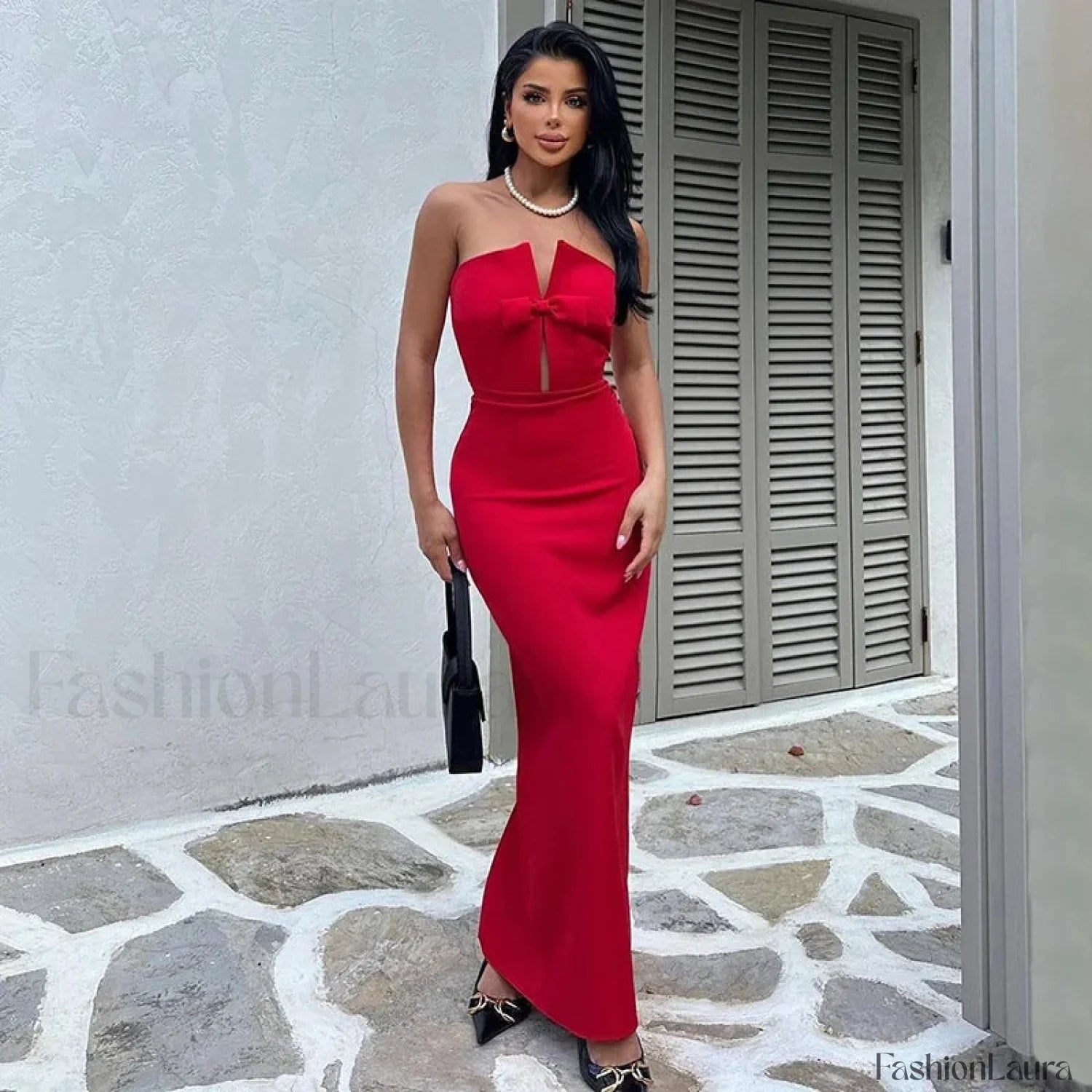 Elegant Red Maxi Dress for Christmas Party Streetwear