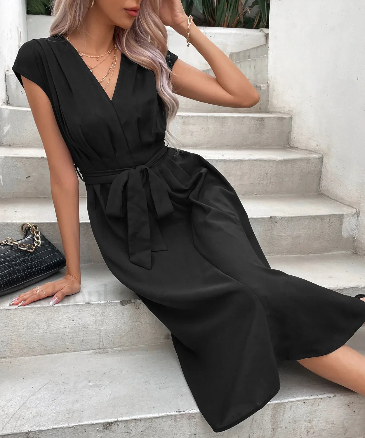 Elegant Ruffled Sleeveless Club Party Summer New Fashion Midi Dress