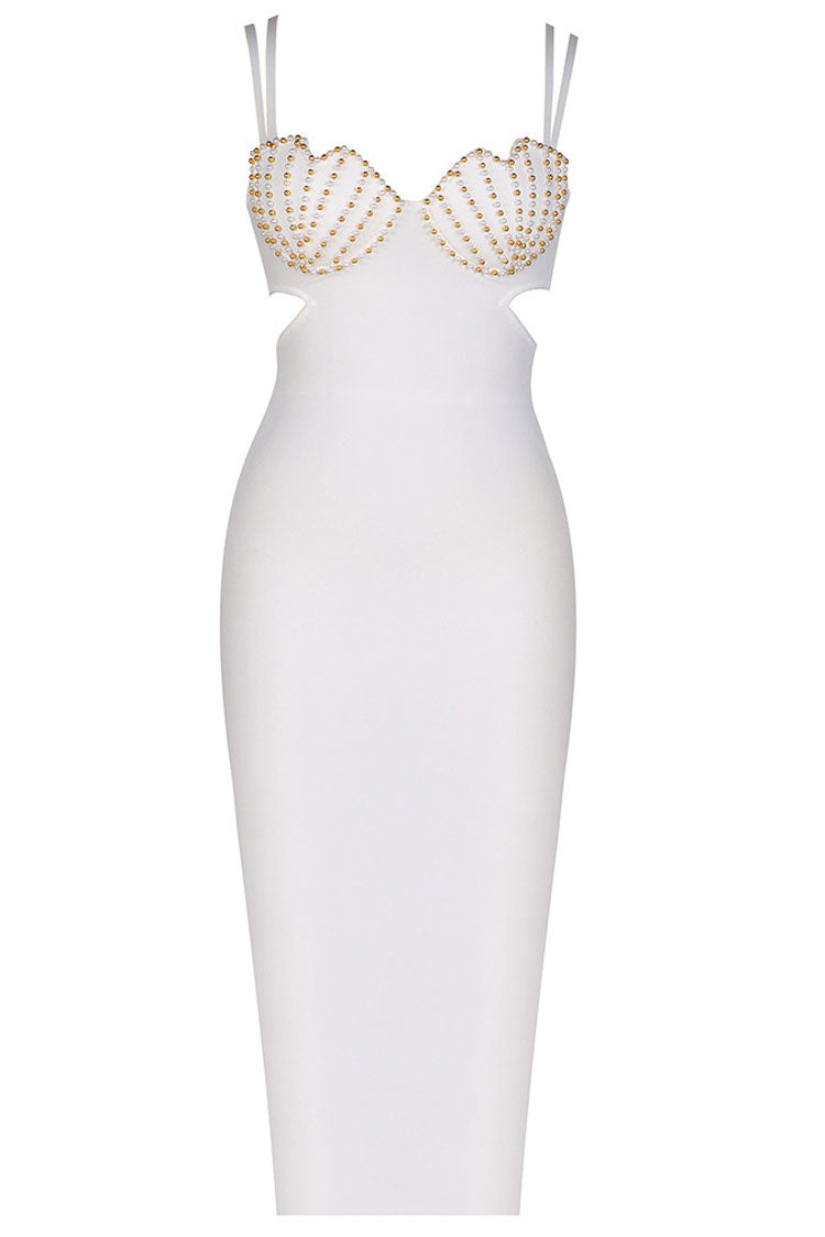 Seashells Sweetheart Cutout Bandage Sleeveless Midi Dress - White - View 4