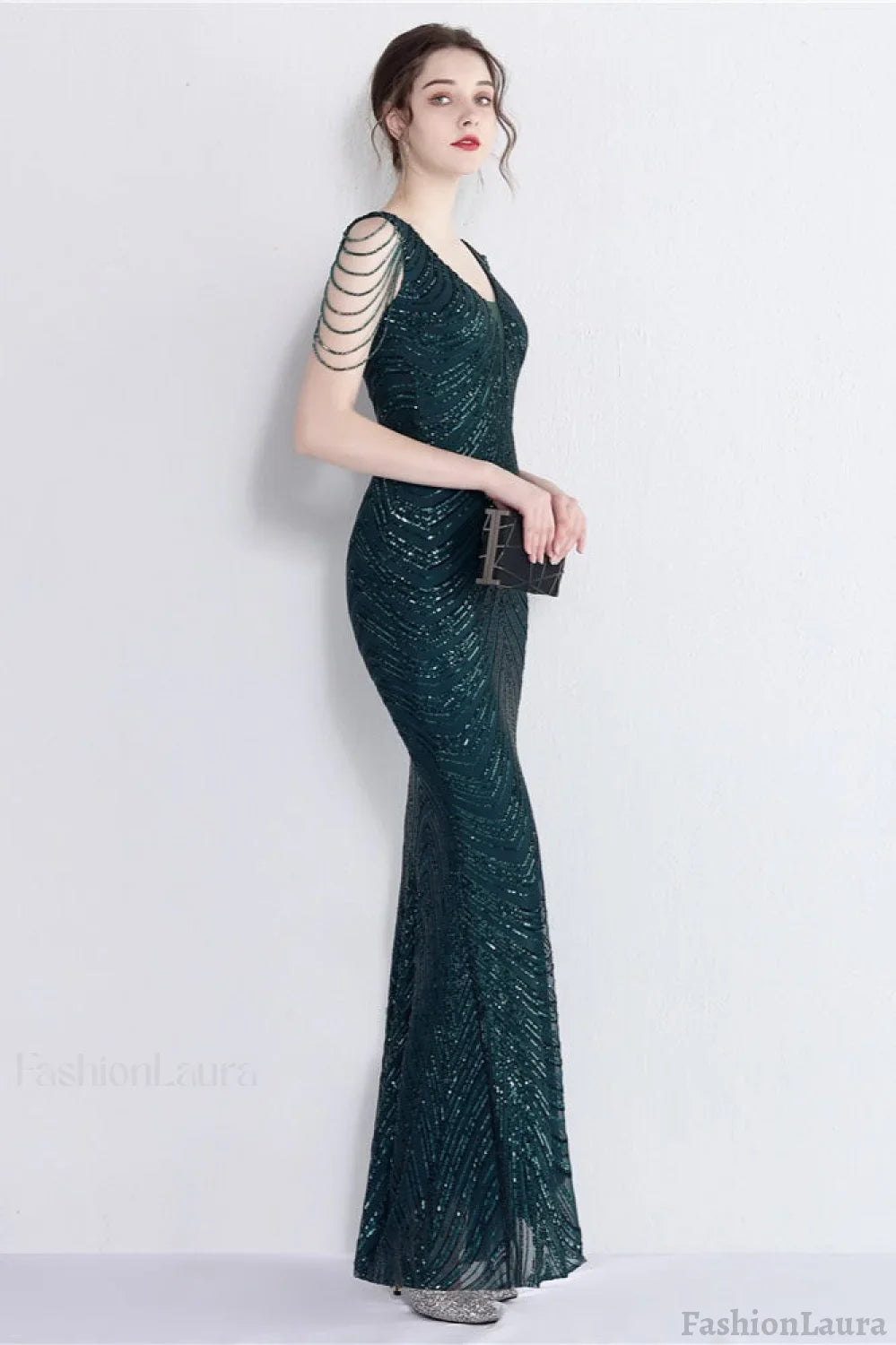 Elegant Sequin Mermaid Party Dress Green / S