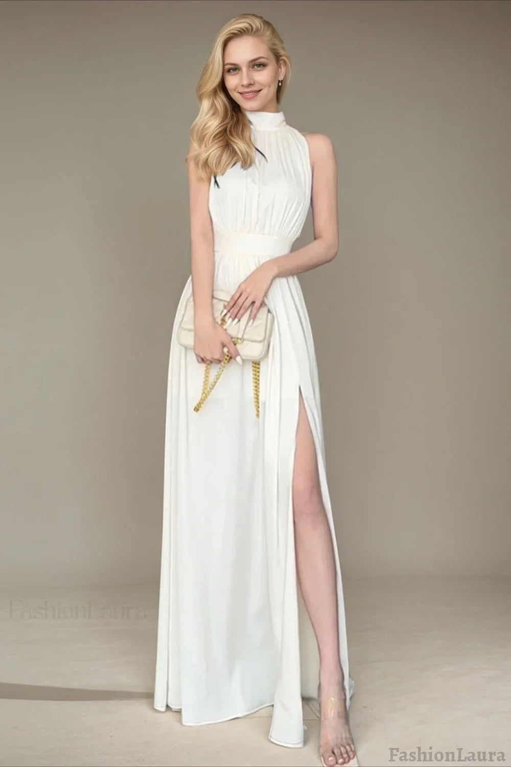 Elegant Sleeveless Evening Maxi Dress S / White