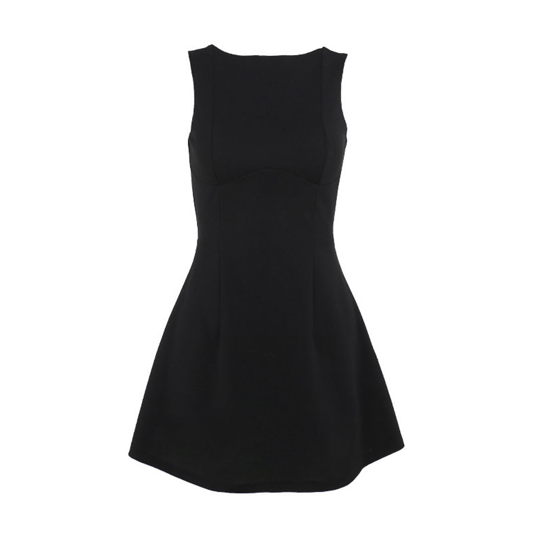 Elegant Solid Color Boat Neck Open Back Sleeveless A Line Mini Party Dress