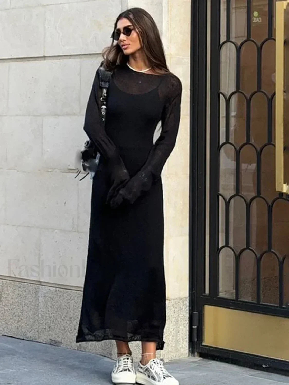 Elegant Solid Knit Beach Cover Up Black / M