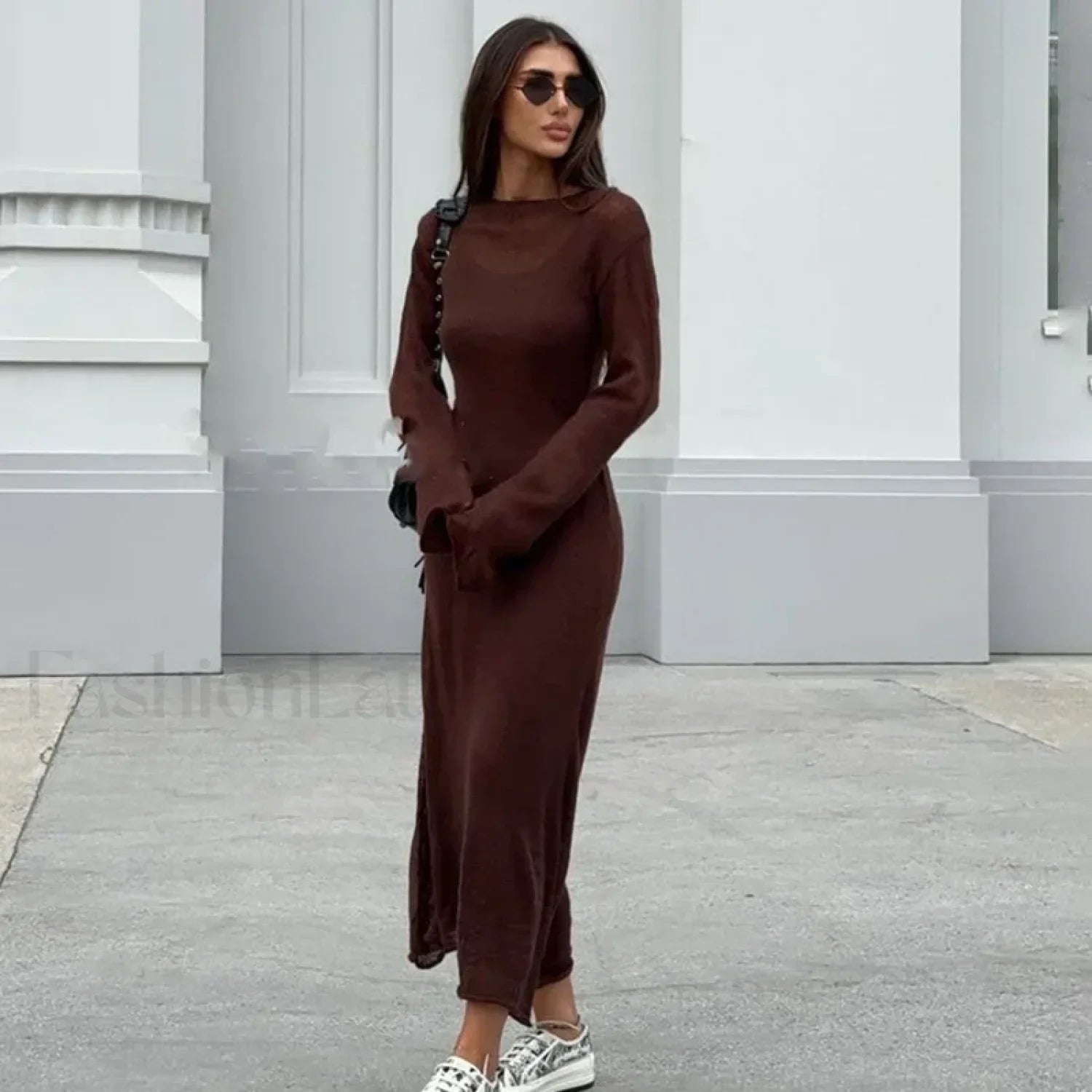 Elegant Solid Knit Beach Cover Up BROWN / M