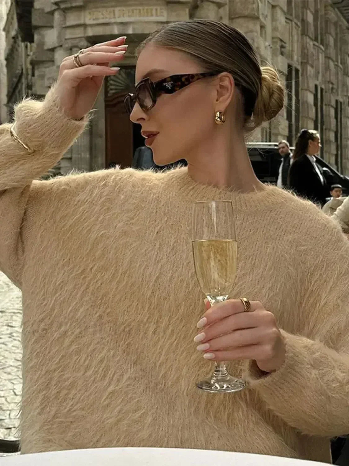 Elegant Solid Round Neck Warm Pullover For Women Casual Long Sleeves Loose Sweater Khaki / S Sweaters L