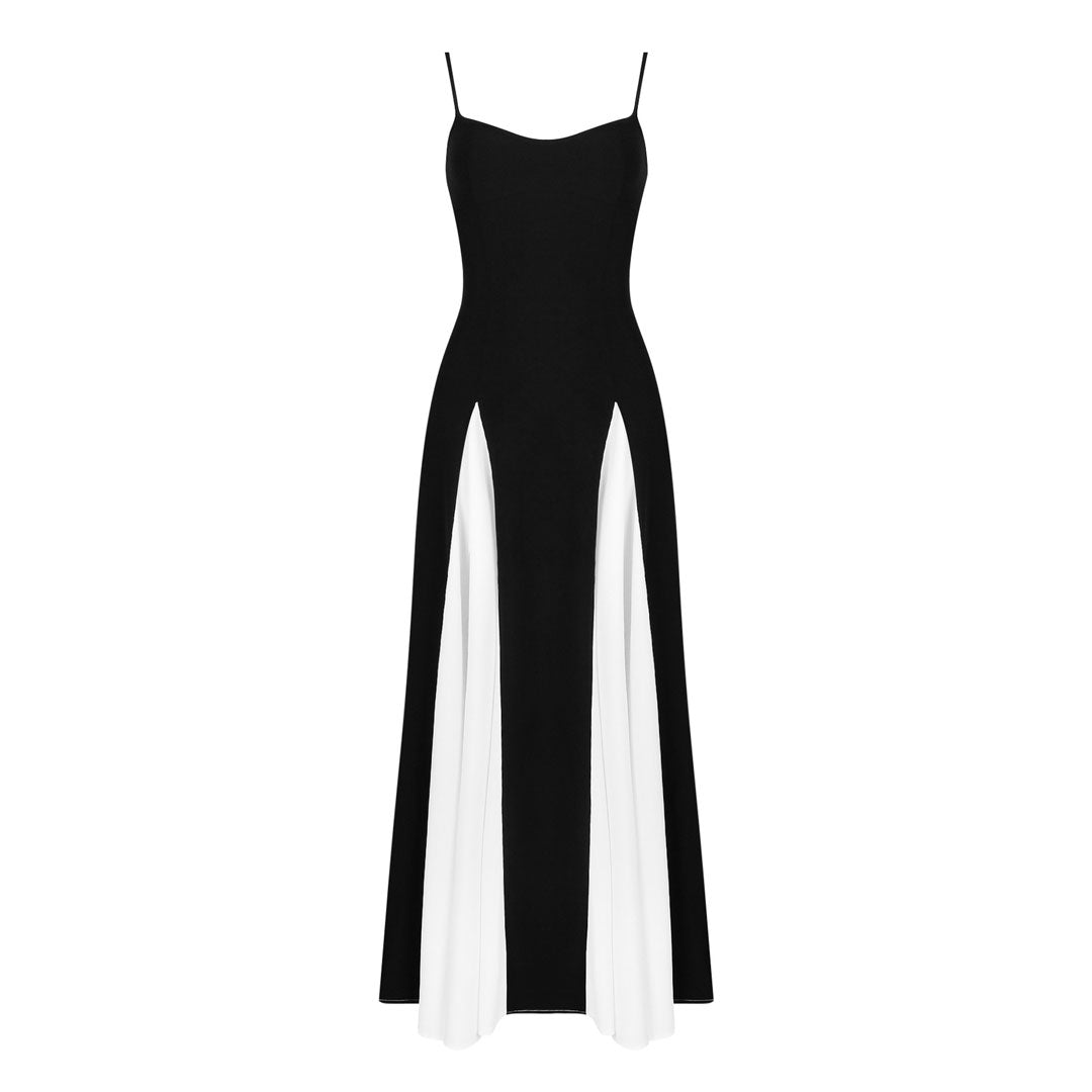 Elegant Sweetheart Neck Spaghetti Strap Contrast Godet Maxi Sundress