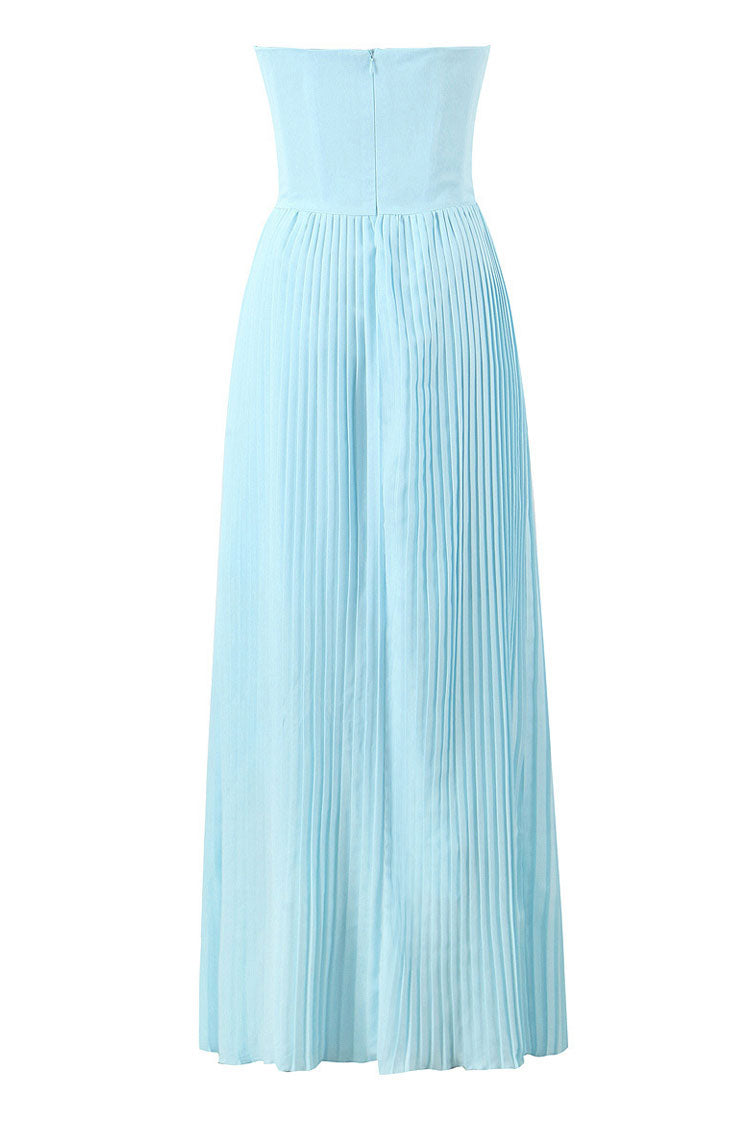 Elegant Sweetheart Strapless Bustier Drop Waist Pleated Evening Maxi Dress 7
