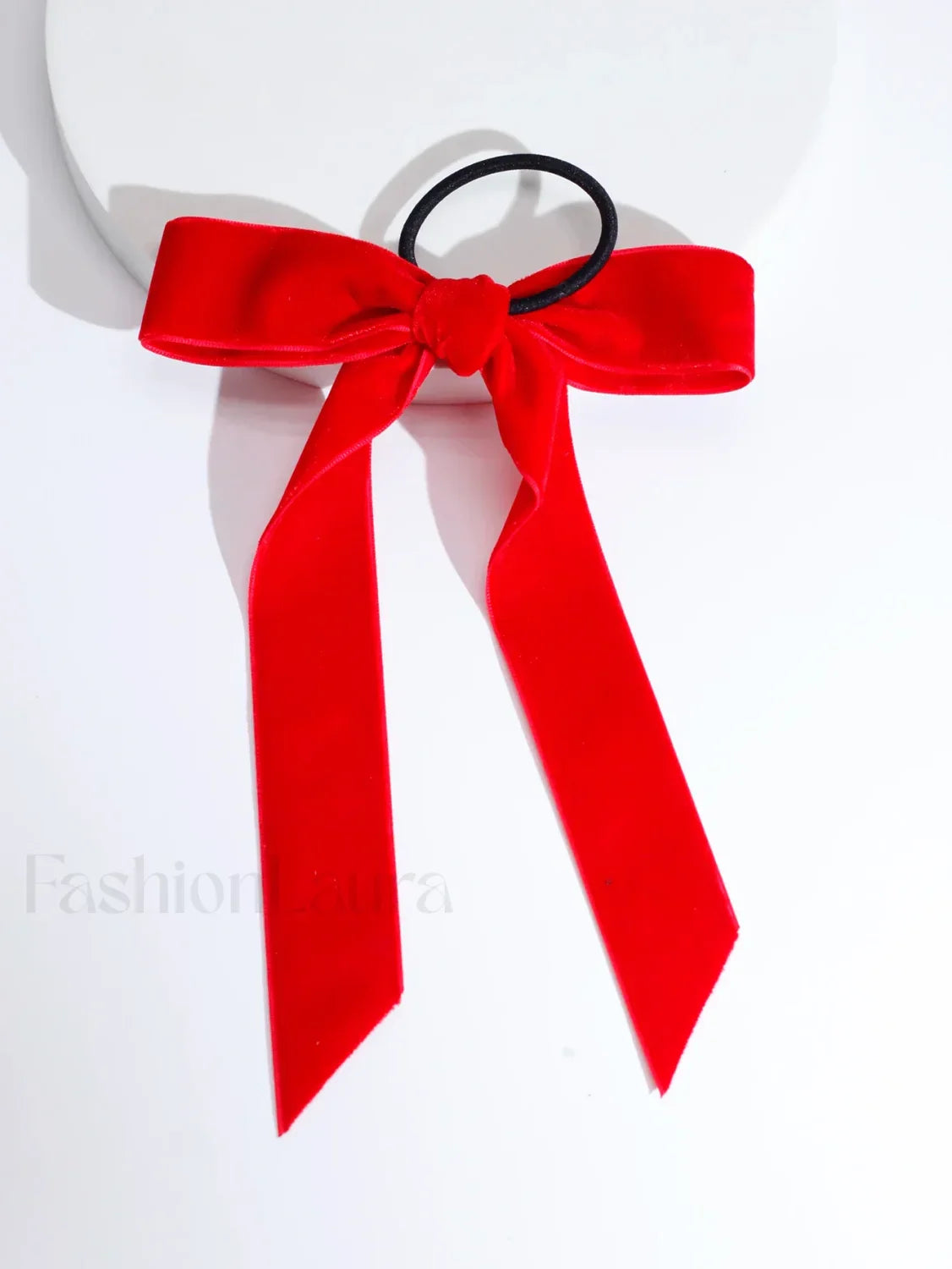 Elegant Velvet Bow Knot Soft Ribbon Elastic Christmas Hair Accessory Red