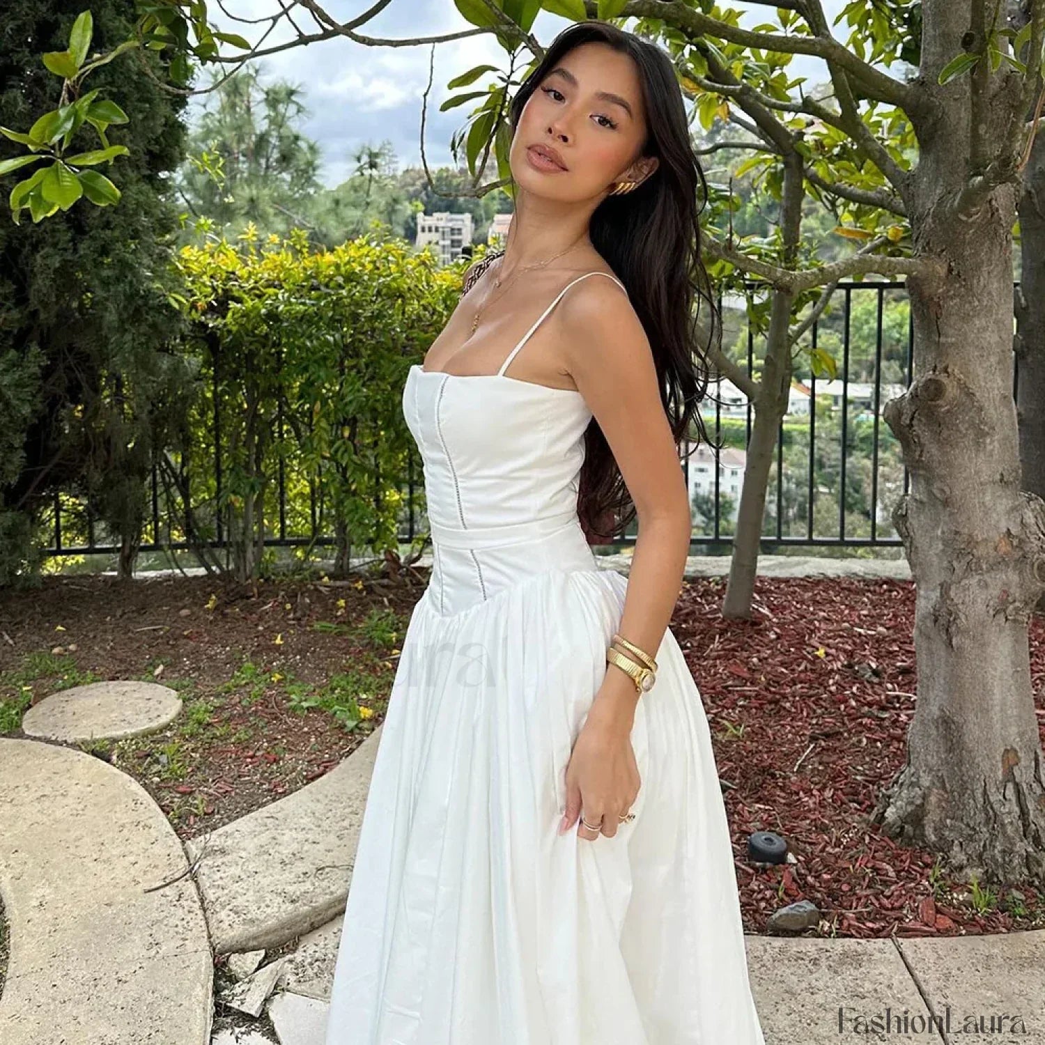 Elegant White Hollow Out Floral Dress