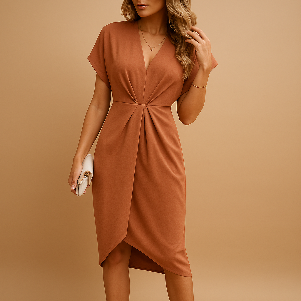 V-Neck Short Sleeve Twist Front High Split Midi Dress 3